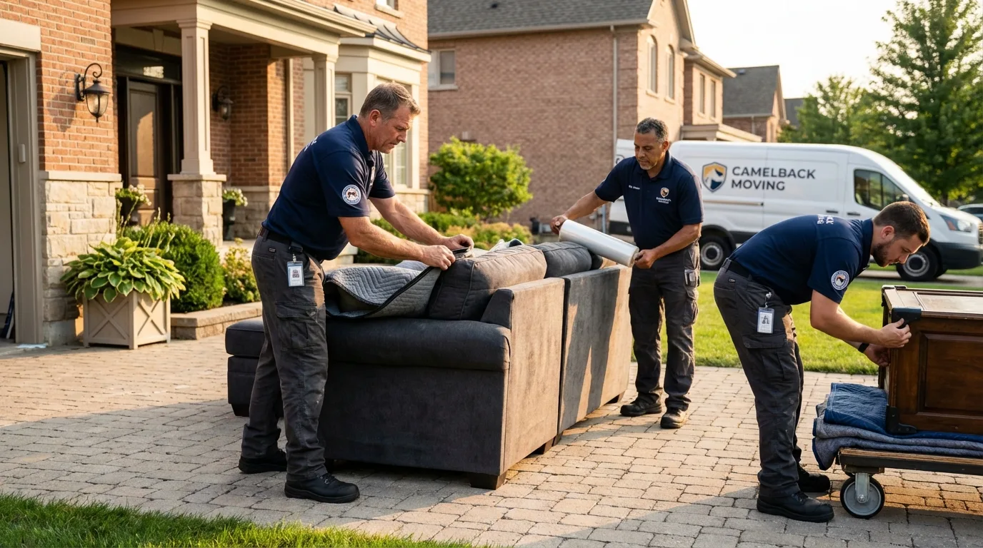 Large estate moving crew wrapping furniture in Hornell, NY